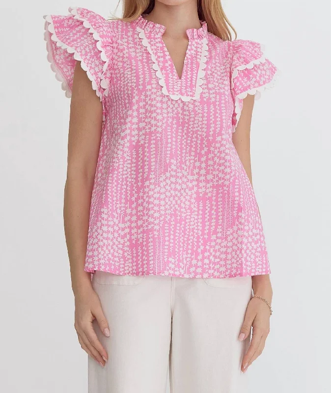 Ric Rac Floral Top In Pink