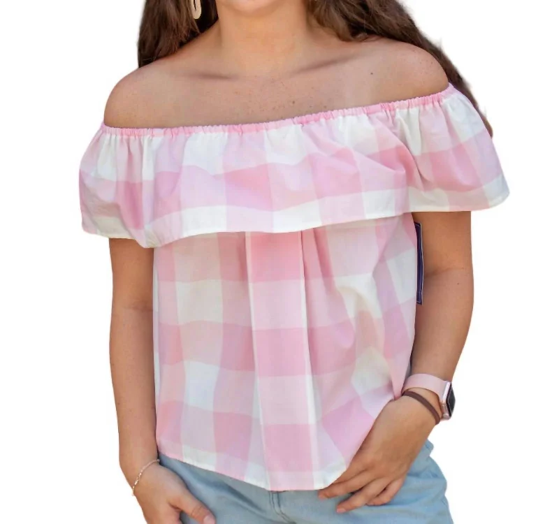 Riley Gingham Ruffle Top In Cotton Candy Pink