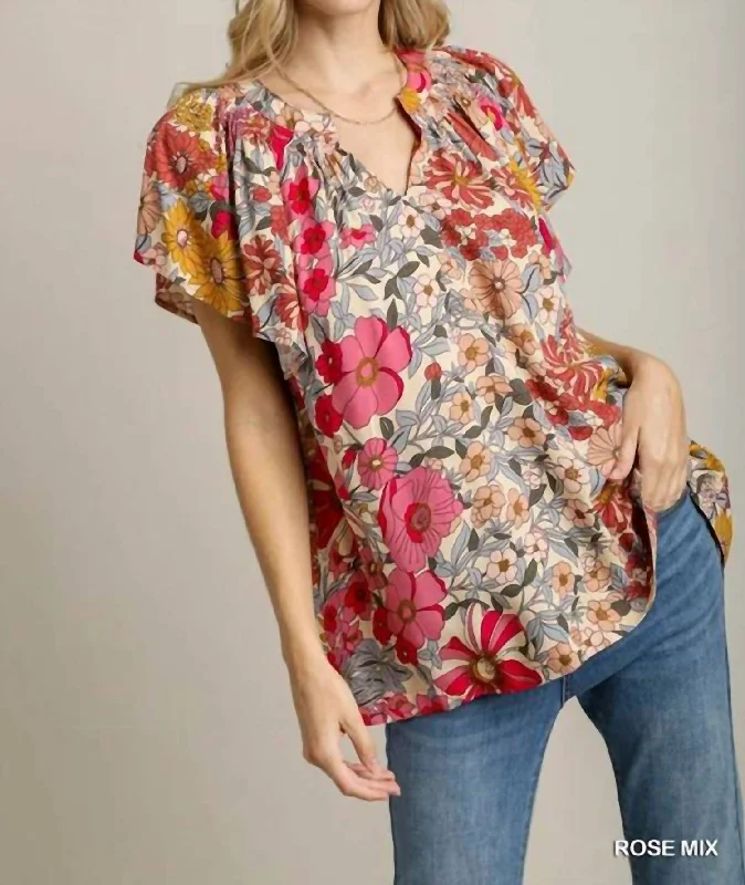 Rose Top In Pink/red Mixture