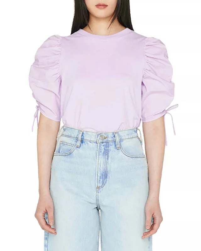 Ruche Tie Sleeve Top In Lilac