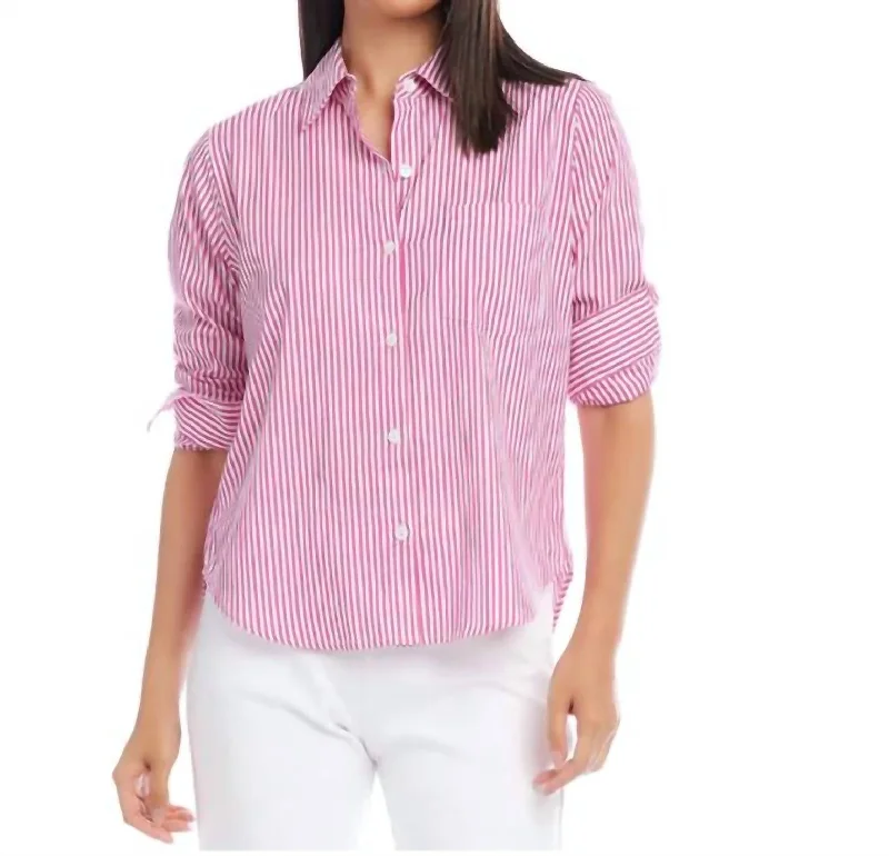 Ruched Sleeve Shirt In Stripe