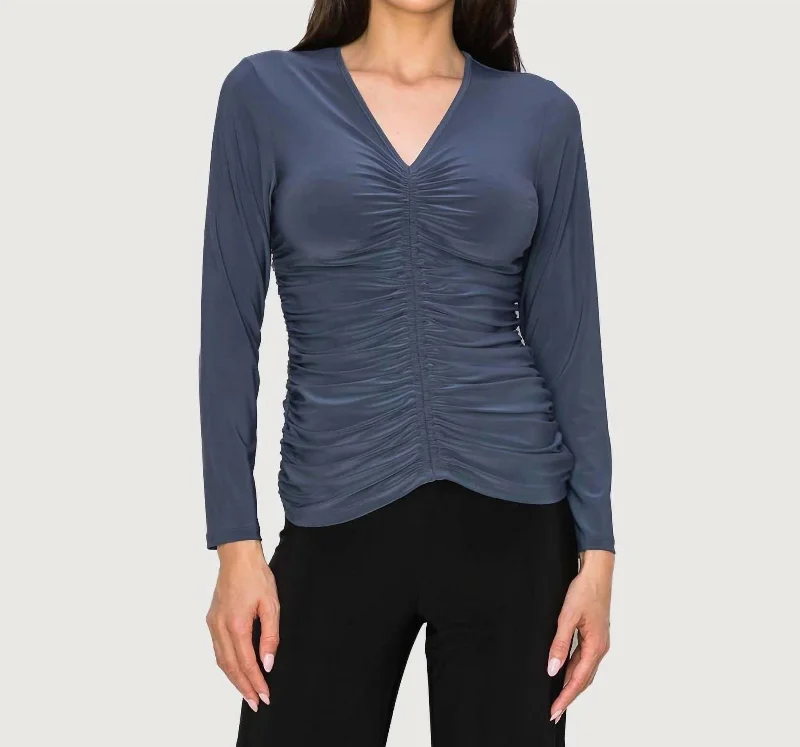 Ruched V-Neck Top In Metal