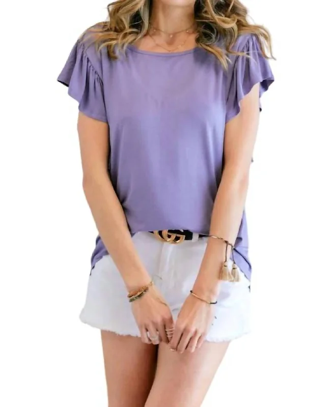 Ruffle Sleeve Top In Purple