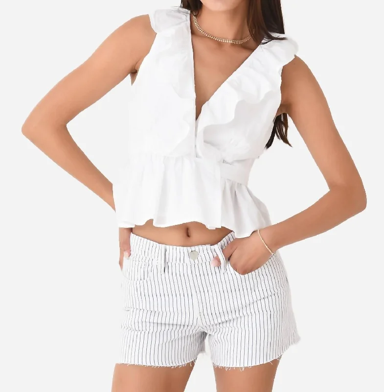 Ruffle Wrap Top In White