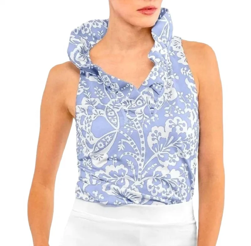 Ruffneck Sleeveless Top In Periwinkle