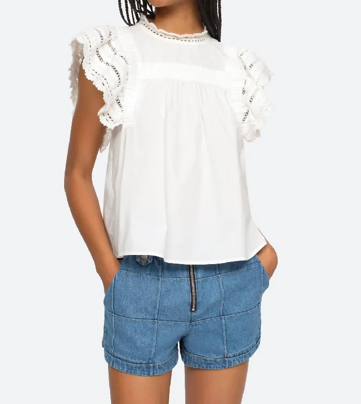 Rylee Crochet Flutter Sleeve Top In White