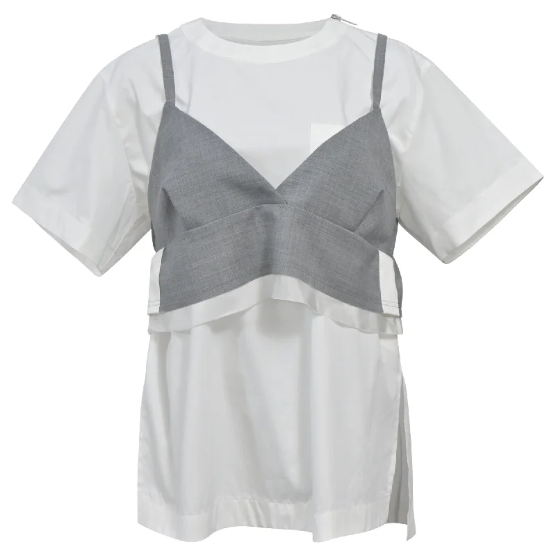 Sacai Bustier Layered T-Shirt in White and Grey Polyester