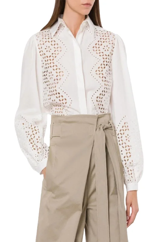 Sangallo Embroidery Button Down Shirt In White