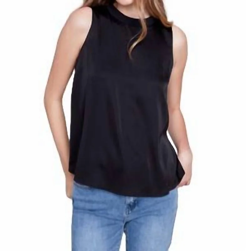 Satin Sleeveless Top In Black