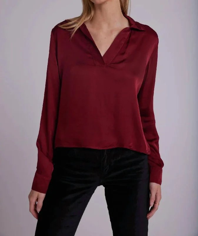 Satin Tunic Blouse In Sweet Sangria