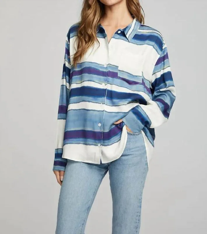 Saville Button Down Shirt In Pacific Stripe