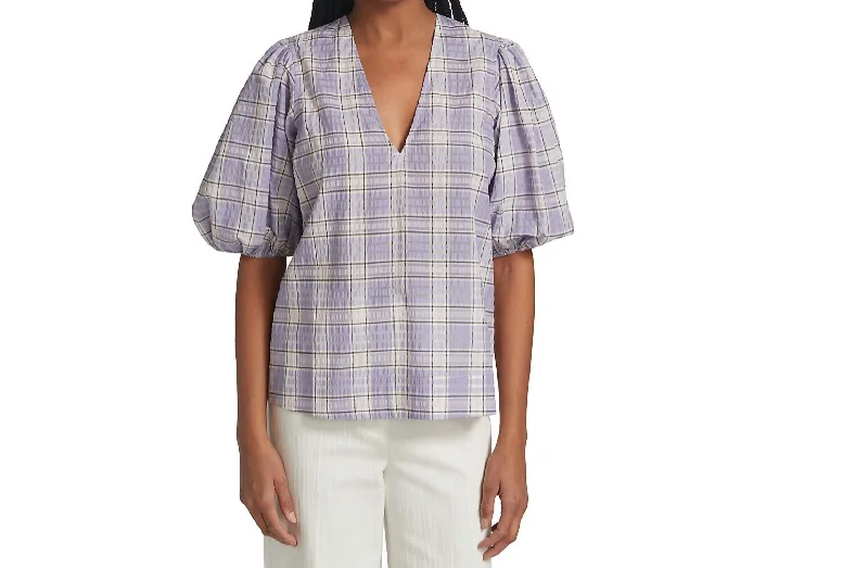 Seersucker Check Top In Violet