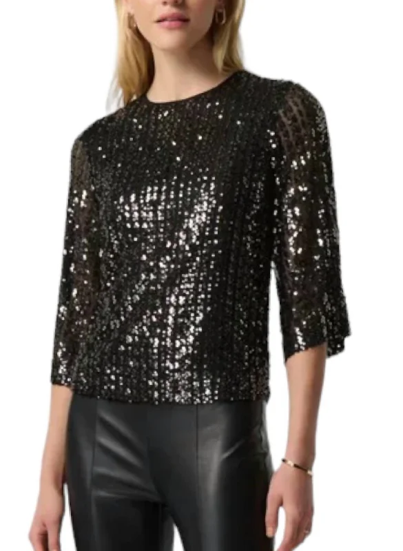 Sequin Boxy Top In Black