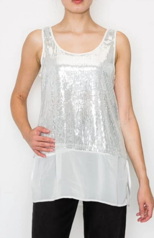 Sequin & Chiffon Tank In White