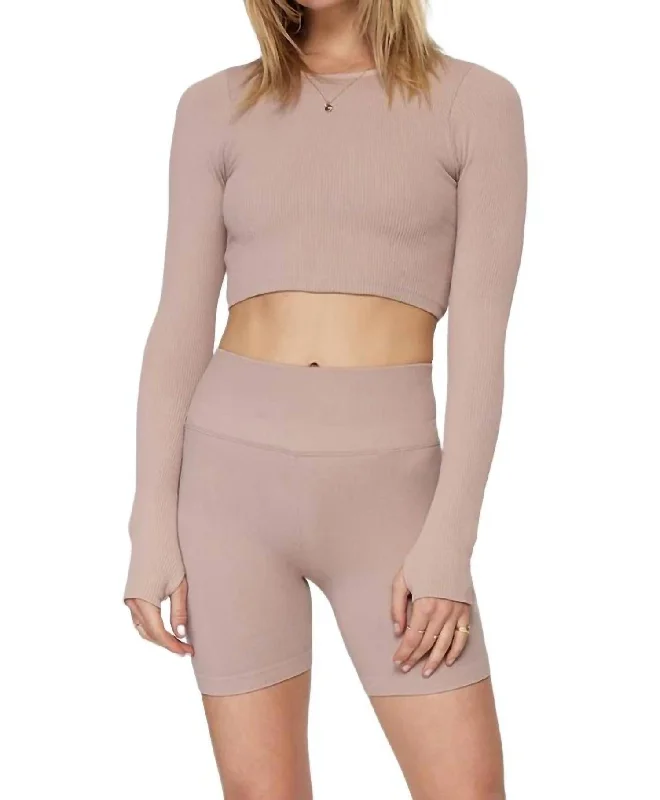 Serene Twist Back Long Sleeve Top In Taupe