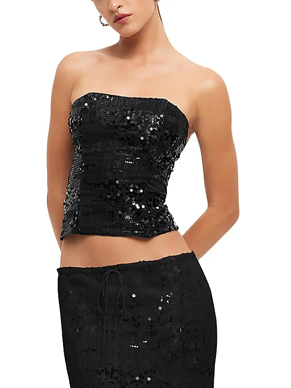 She's All That Womens Sequined Strapless Cropped