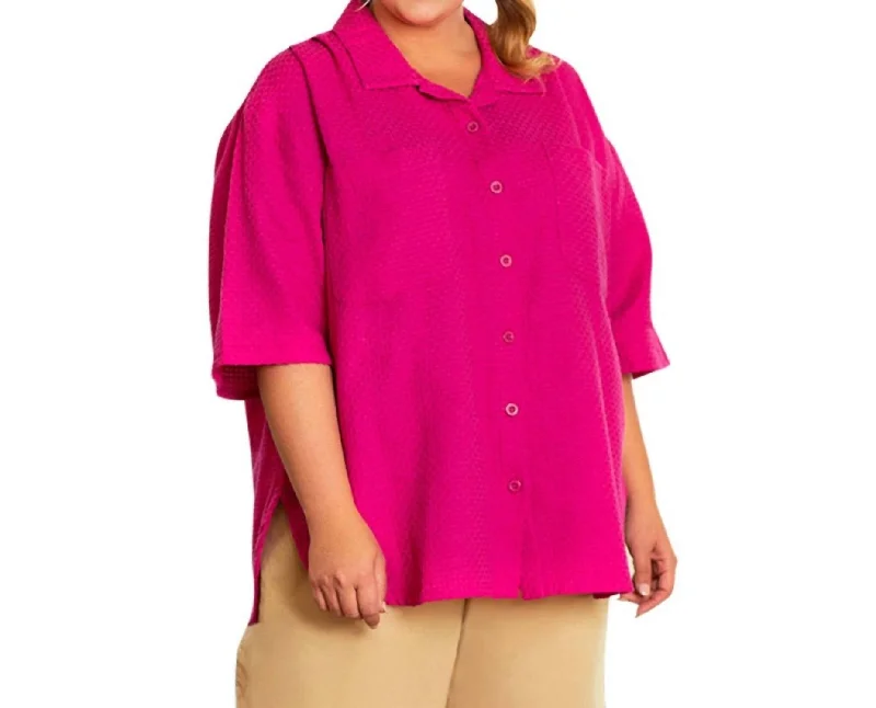 Short Sleeve Ameli Basketweave Shirt - Plus In Zinnia