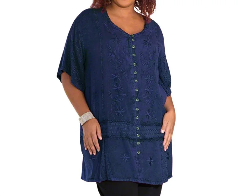 Short Sleeve Button Up Tonya Blouse - Plus In Indigo