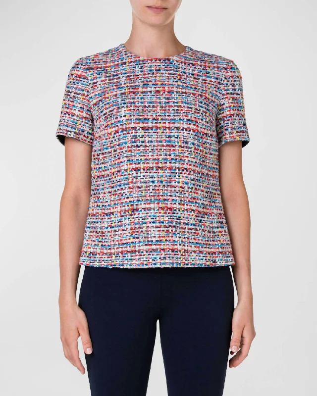 Short Sleeve Tweed Top In Multi