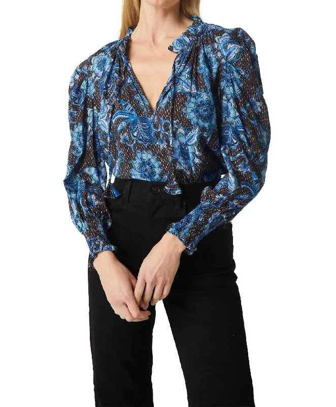 Siena Top In Blue Sunflower