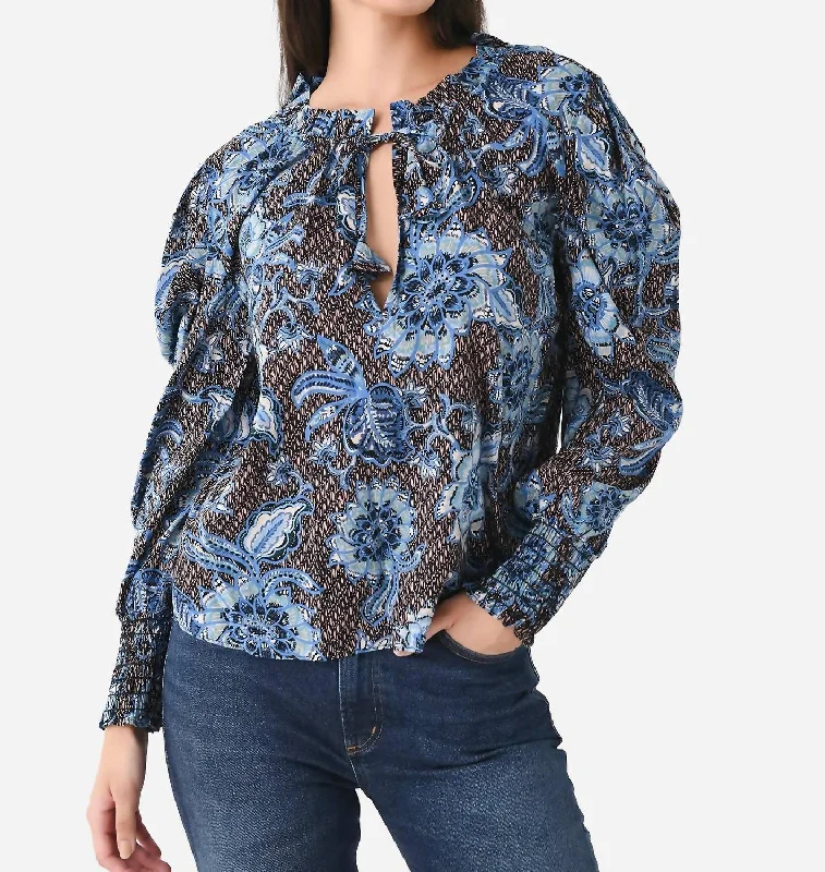 Siena Top In Blue Sunflower