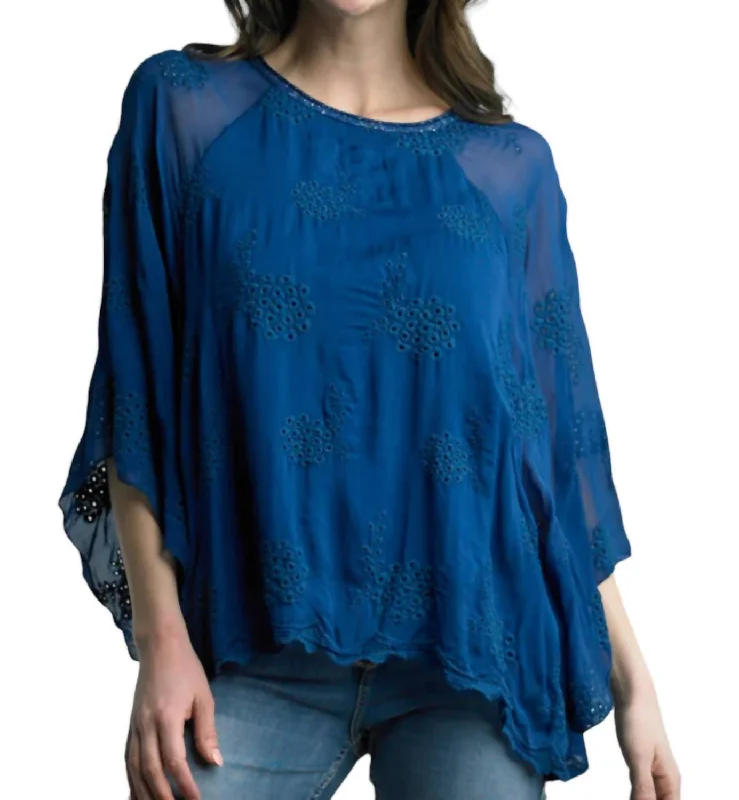 Silk Embroidered Top In Royal Blue