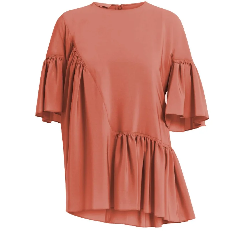 Silk Peplum Blouse In Coral