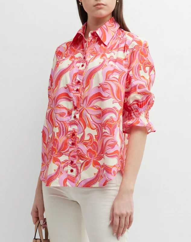 Sirena Button-Down Shirt In Pinwheel Abstract Print