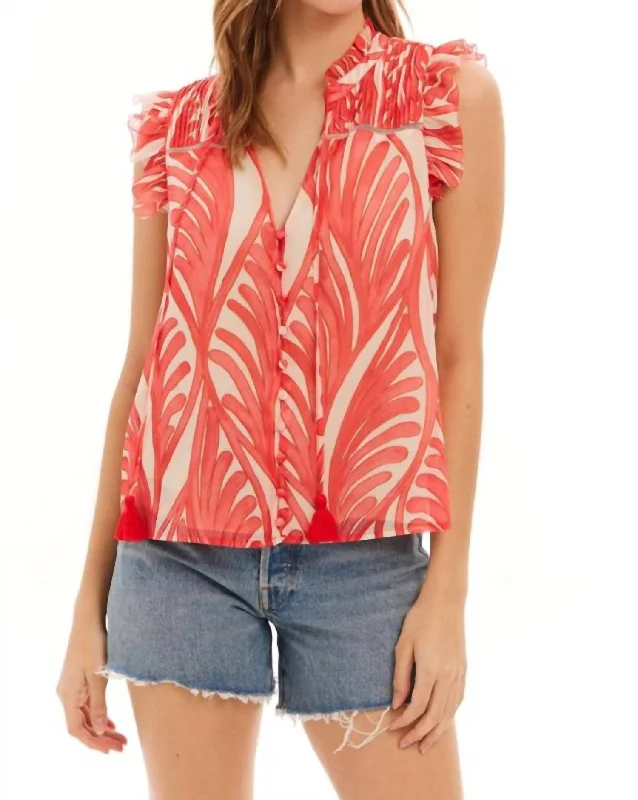 Skyler Top In Coral Pink Print