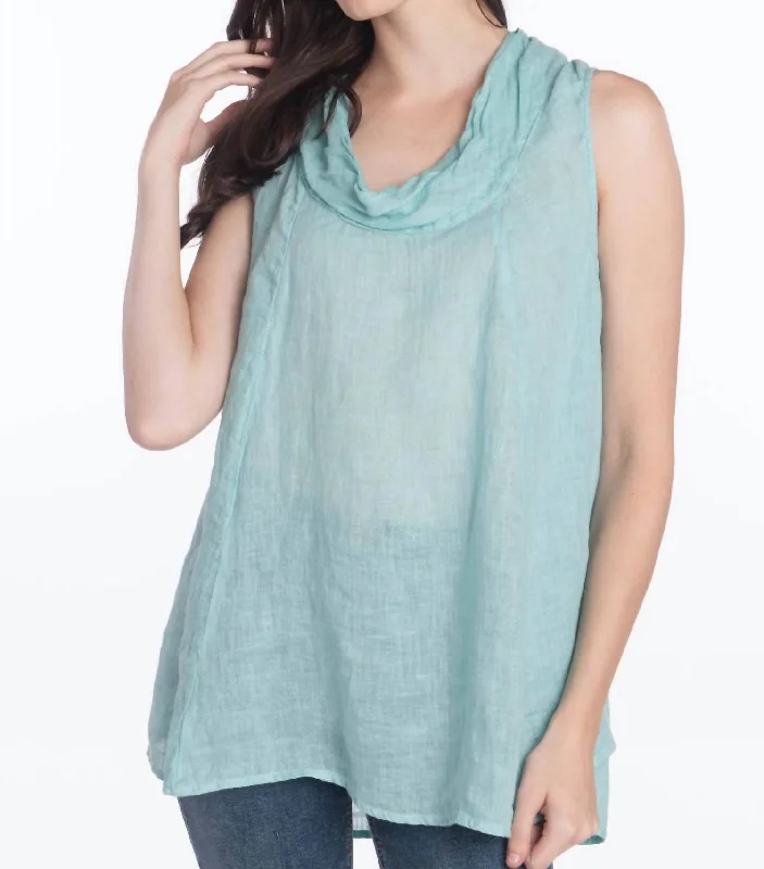 Sleeveless Cowl Neck Top In Aqua