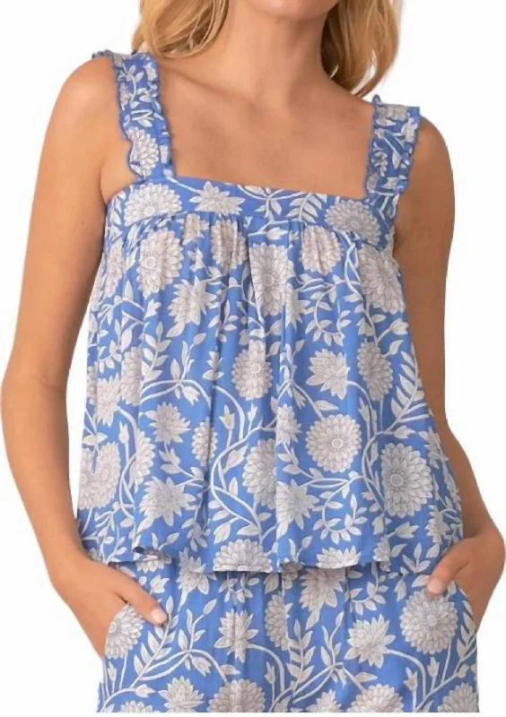 Sleeveless Flowy Top In Caribbean Bloom