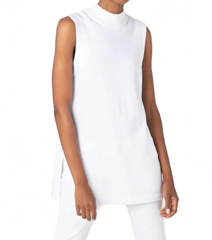 Sleeveless Mock Tunic In White