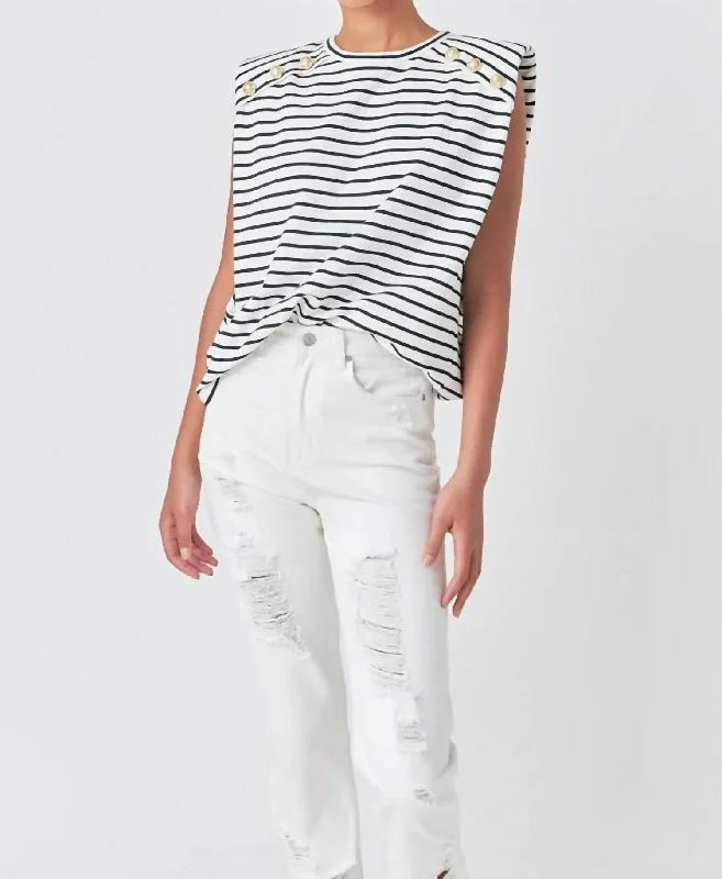 Sleeveless Stripe Top In White/black