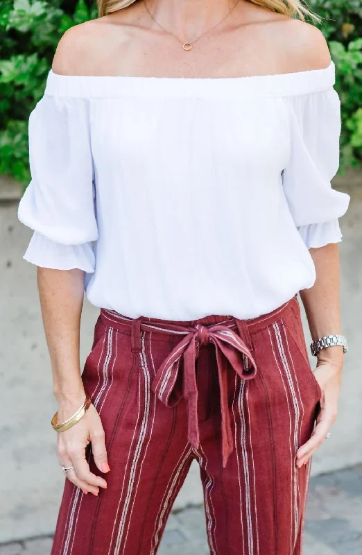 Soak Up The Sun Peasant Top In White