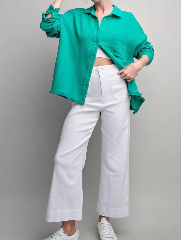 Soft Washed Linen Top In Kelly Green