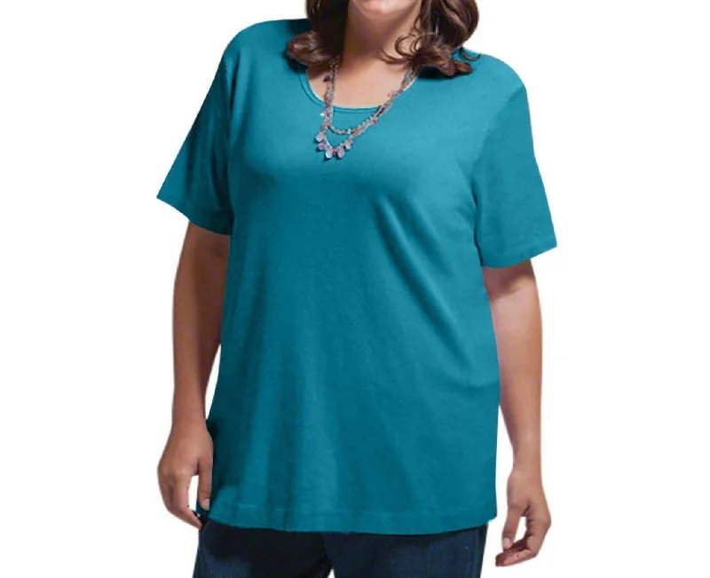 Solid Short Sleeve U-Neck Tee - Plus In Ocean Depths