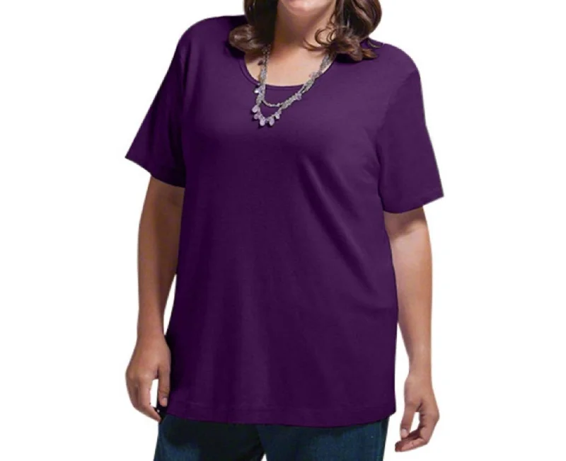 Solid Short Sleeve U-Neck Tee - Plus In Purple