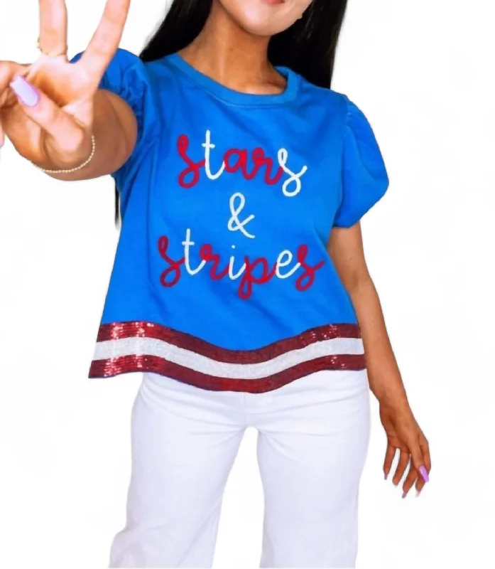 Stars And Stripes Patch Tee In Blue