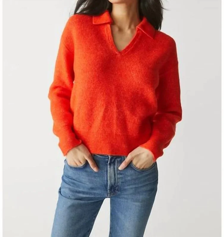 Stevie Collared Pullover Sweatshirt In Tangerine