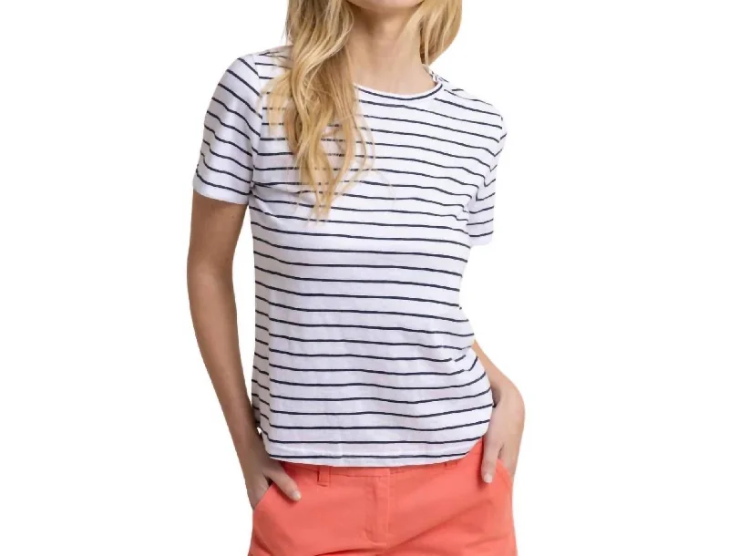 Sun Farer Stripe Crew Neck Shirt In Dress Blue