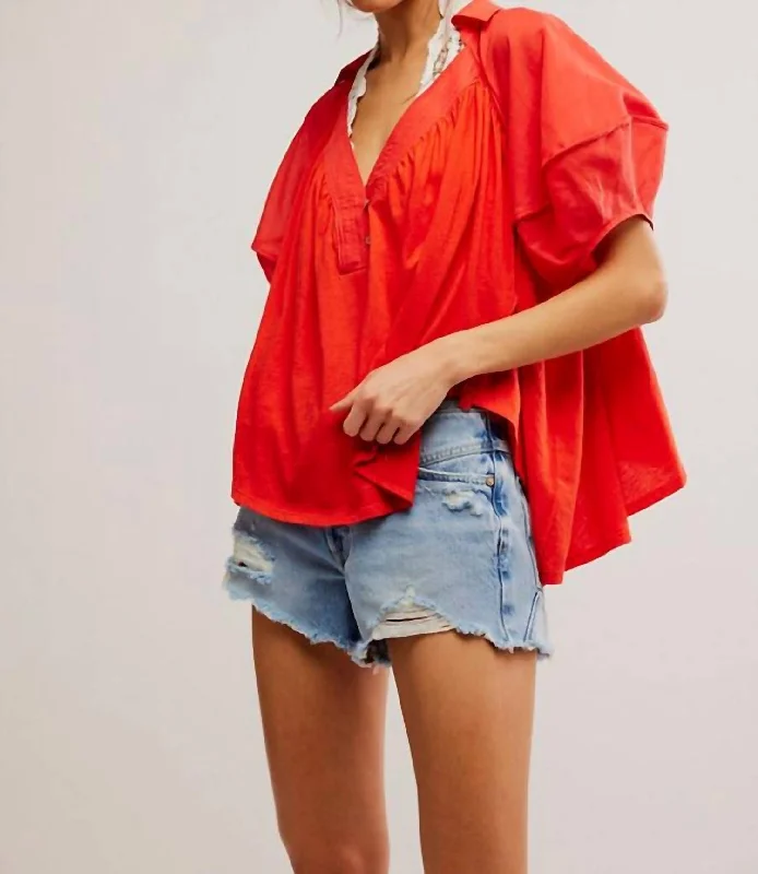 Sunray Babydoll Top In Red