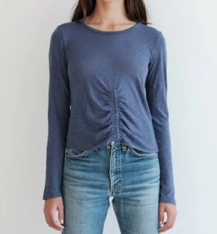 Supima Long Sleeve Ruched Tee In Denim