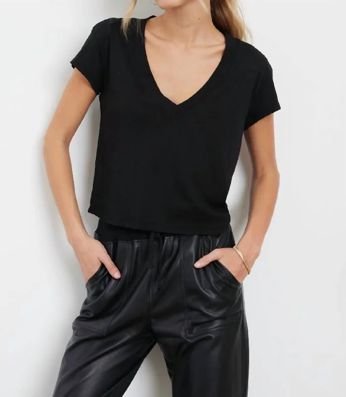 Suri Organic Deep V Tee In Black