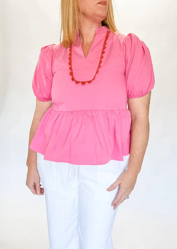 Sweet Escape Puff Sleeve Top In Pink