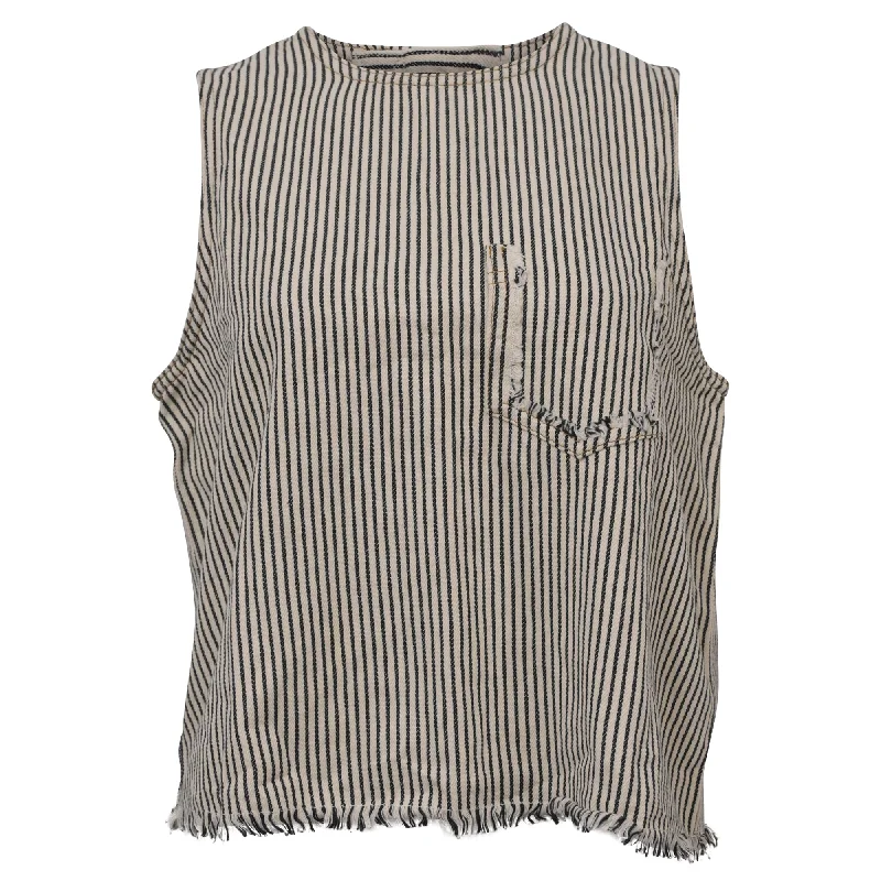 T by Alexander Wang Denim Pinstripe Crop Top in White Cotton