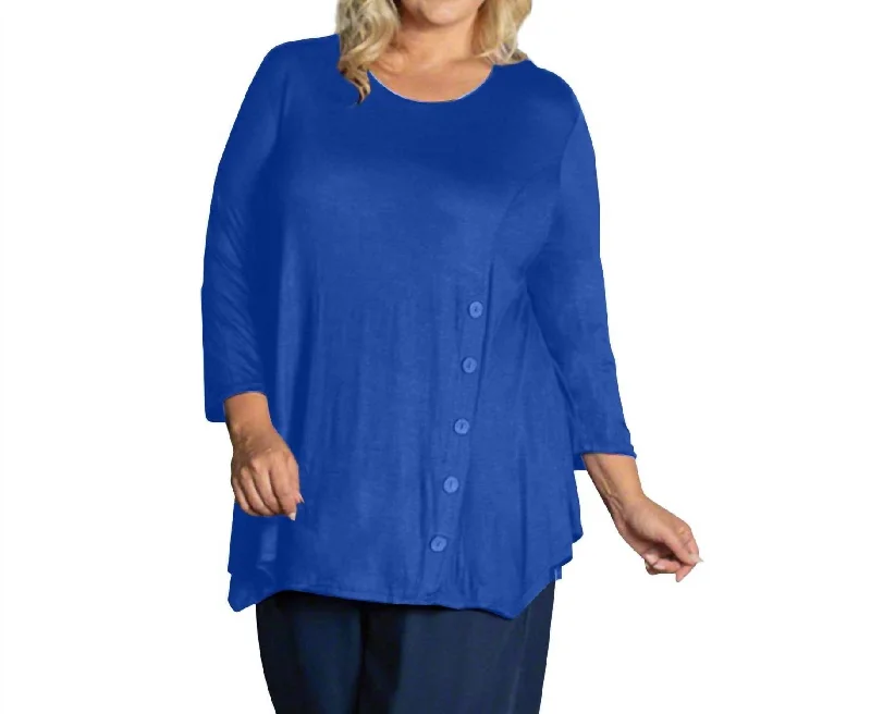 Tamsin Bracelet Sleeve Button Detail Top - Plus In Royal Blue