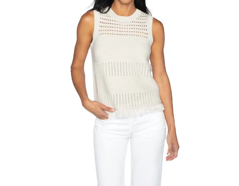 Textured Fringe Tank Top In White