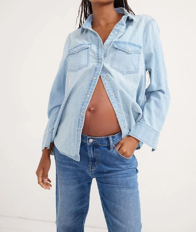 The Denim Maternity Shirt In Light Wash