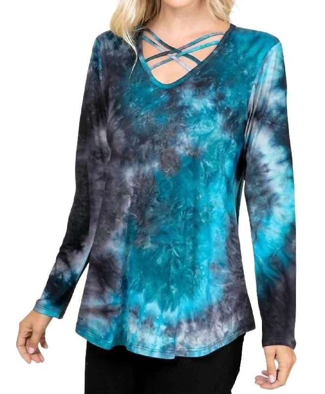 The Kate Tiedye Criss Cross Top In Blue