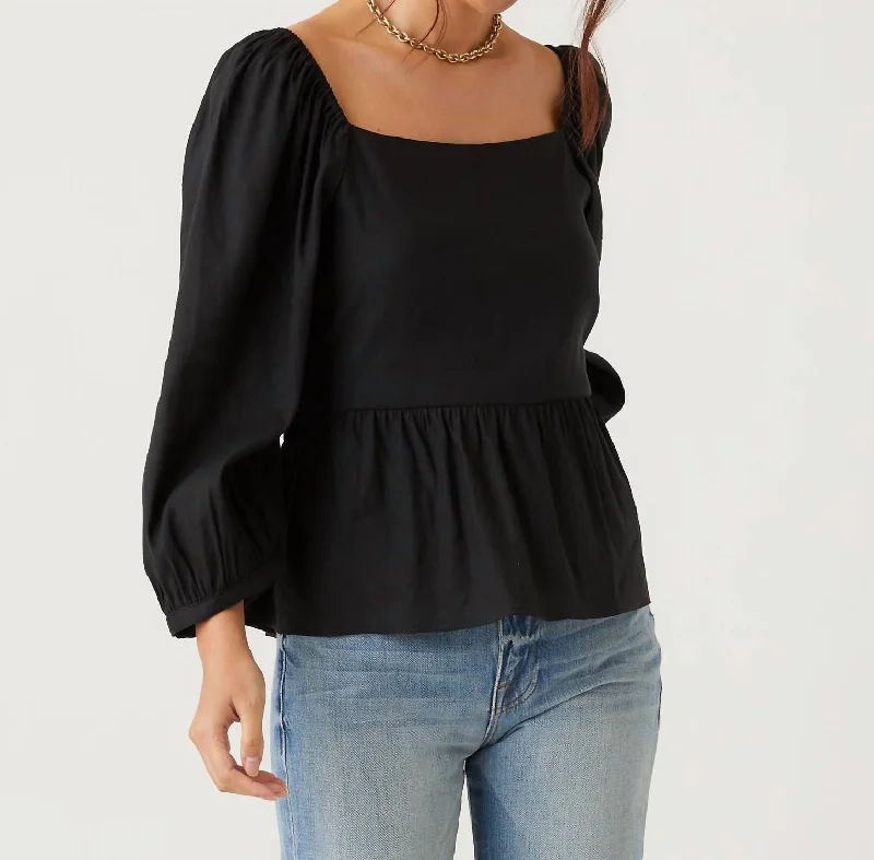 Tie Back Blouson Top In Black